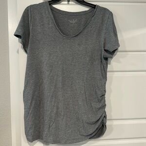 Grey maternity v neck tshirt. Stretch sides